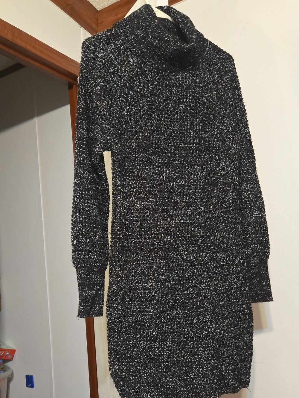 Black Tape_ Black & White Marled Cowl Neck Sweater Dress